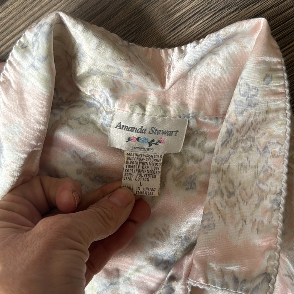 Vintage Amanda Stewart romantic floral pajama set size large baby pink - Picture 4 of 14